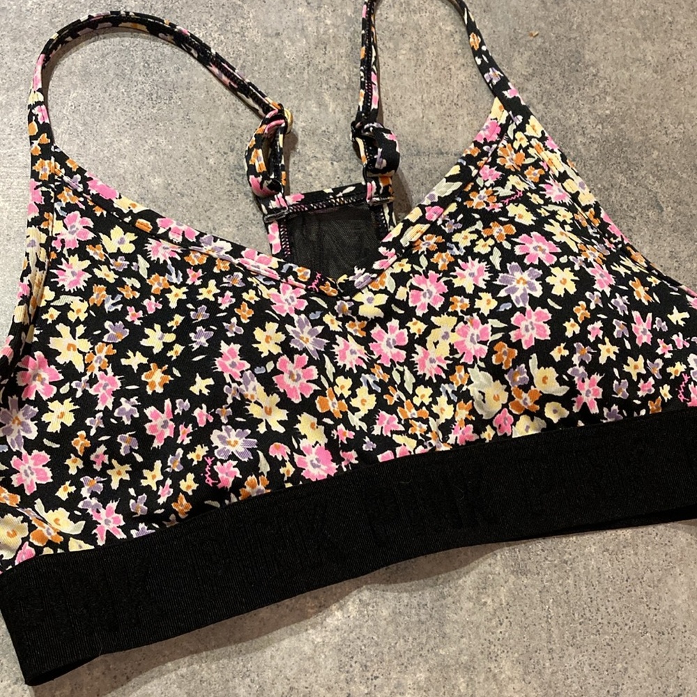 Victoria’s Secret pink floral sports bra small racer back
